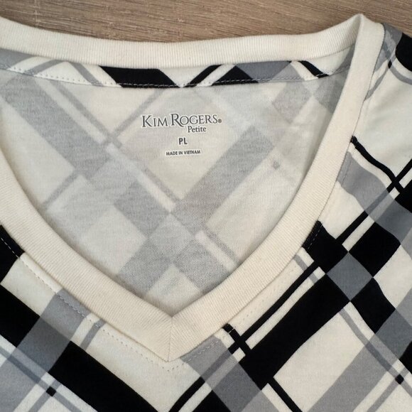 KIM ROGERS BLACK AND WHITE WOMENS 3/4 SLEEVE SHIRT NEW PETITE LARGE - Picture 6 of 9